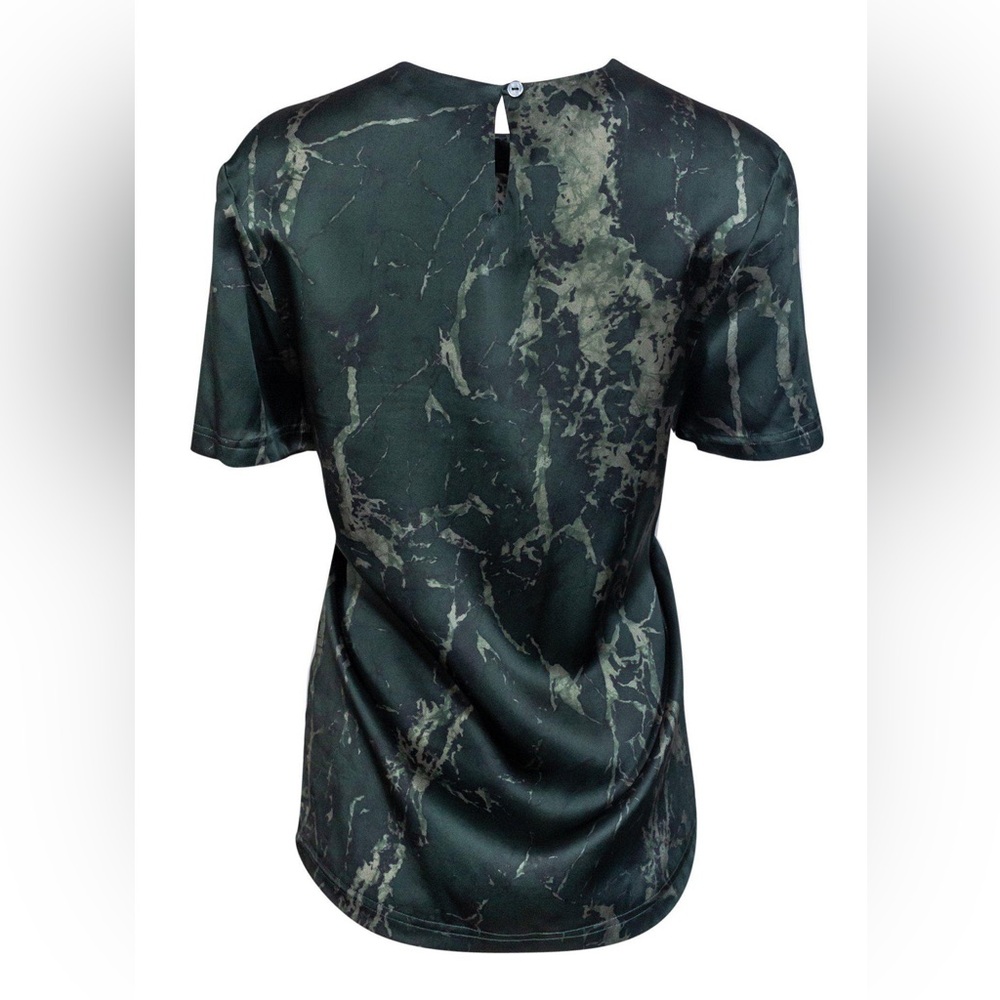 NWT Balenciaga Dark Green Silk Marble Print Shirt - Picture 5 of 7